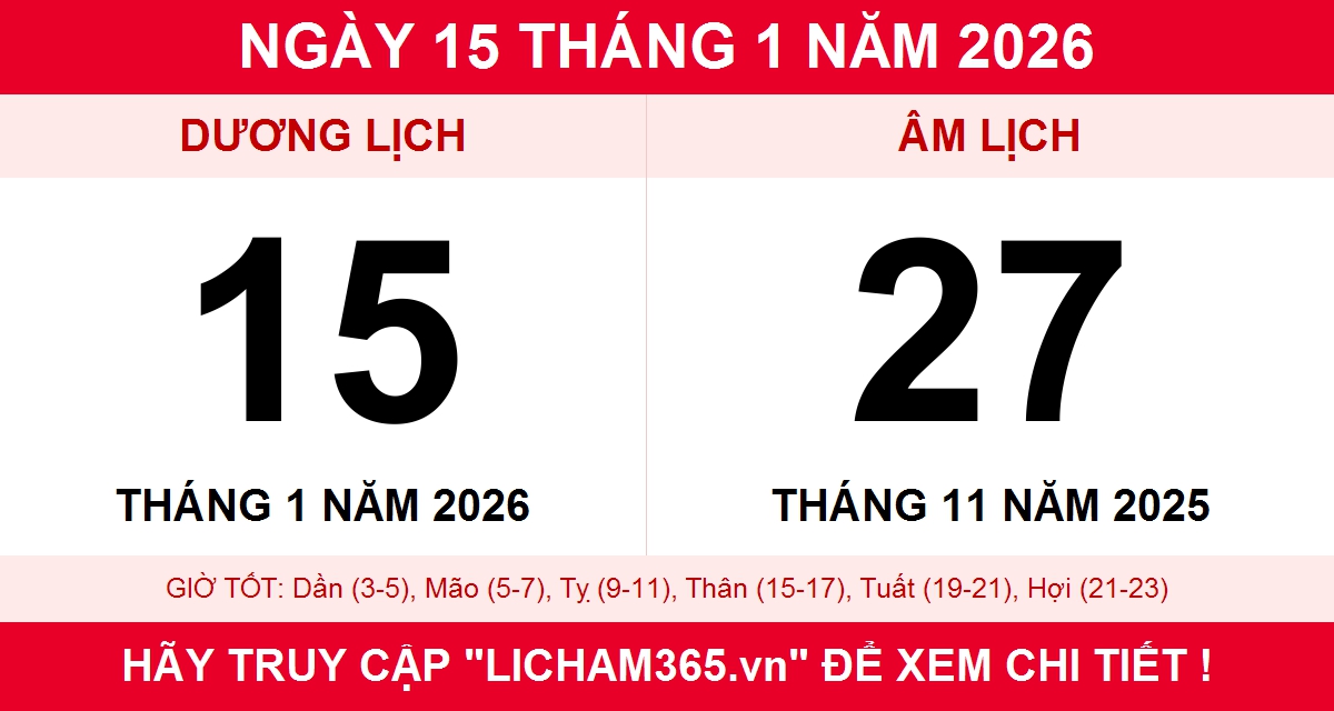 Lịch âm Ngày 15 Tháng 1 Năm 2026 Xem Lịch âm Hôm Nay 15 1 2026