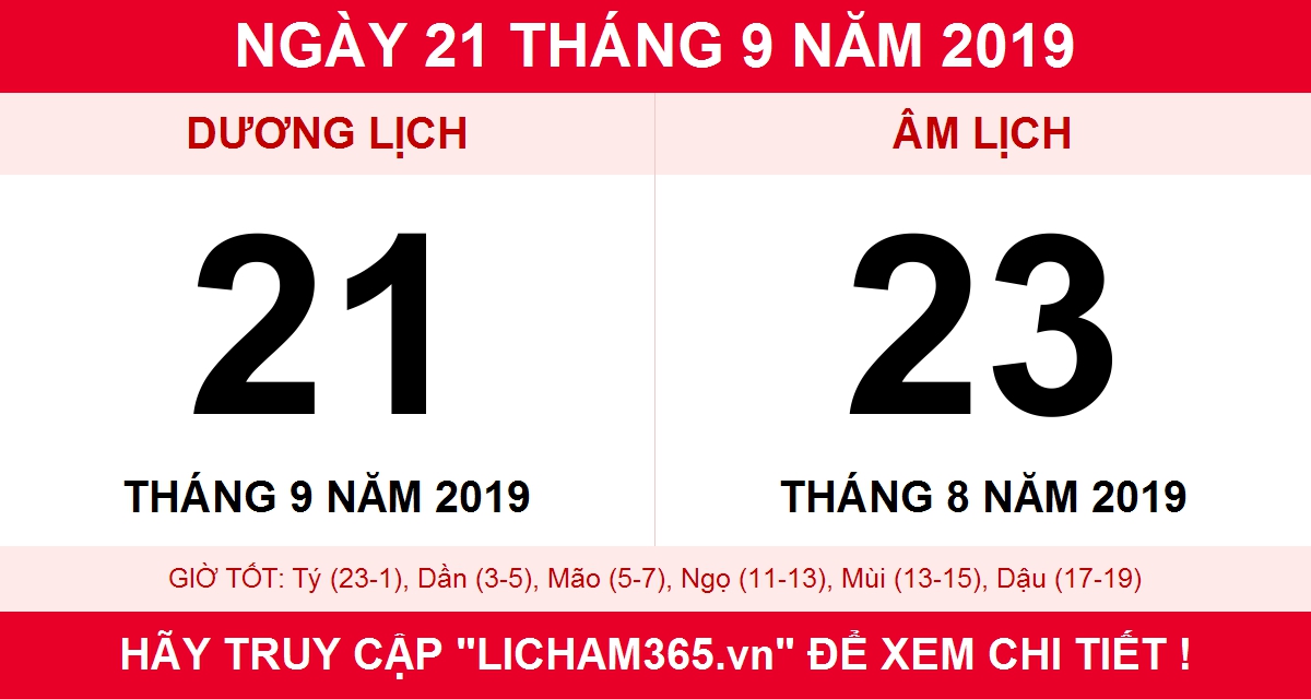 Lịch âm ngày 21 tháng 9 năm 2019